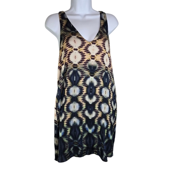 Lavender Brown Mosaic Scarf Print Racerback Tank Silk Dress - Picture 1 of 11